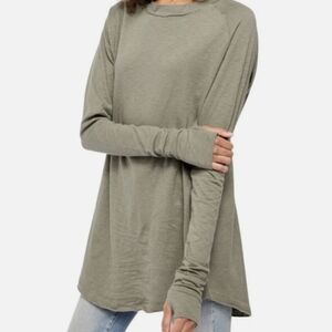 Free People We the Free Arden Tee long Sleeve Washed Army Green OVERSIZED New!